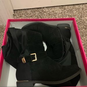 Black With Gold Belt Wide Calf  Boots